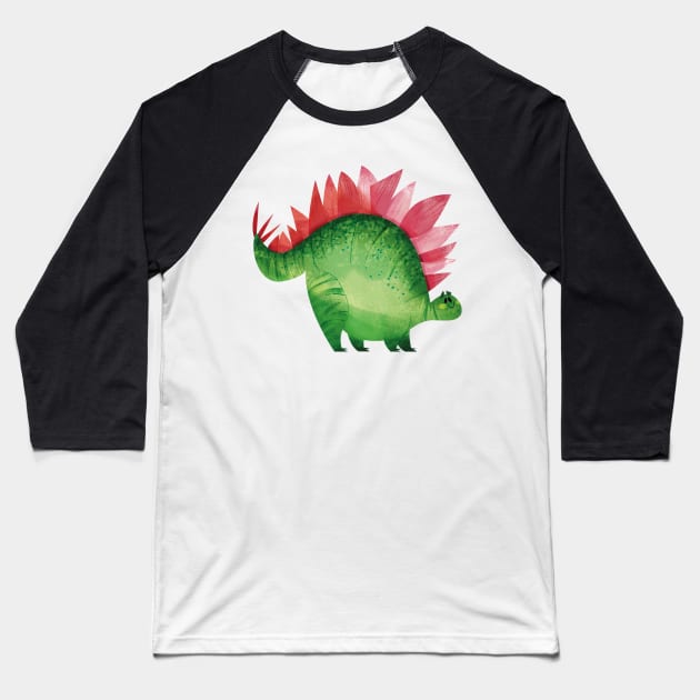 Happy Stegosaurus Dinosaur Baseball T-Shirt by Geeksarecool